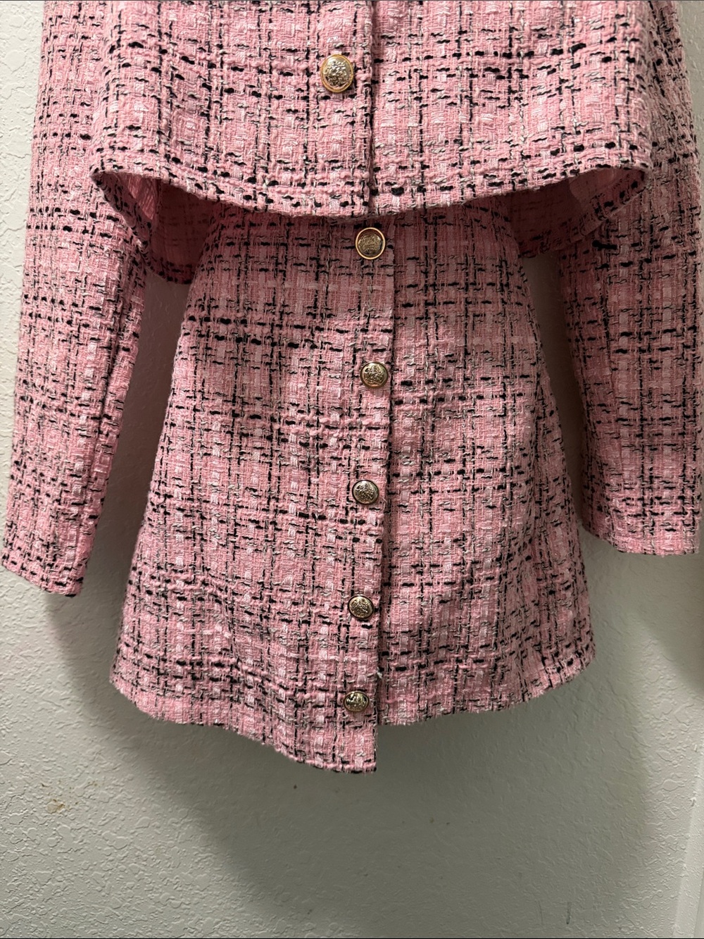 Pink Tweed Cape-Style Jacket/ Skirt Set - Picture 4 of 9